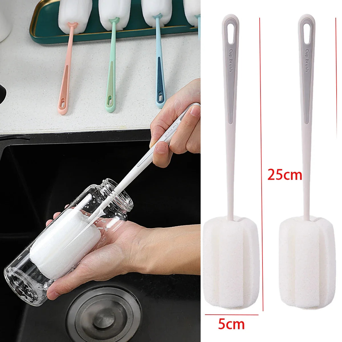 Long Handle Kitchen Cleaning Brush Multi-Purpose for Glass Milk Tea Bottle Cup Scrubber No-Electricity