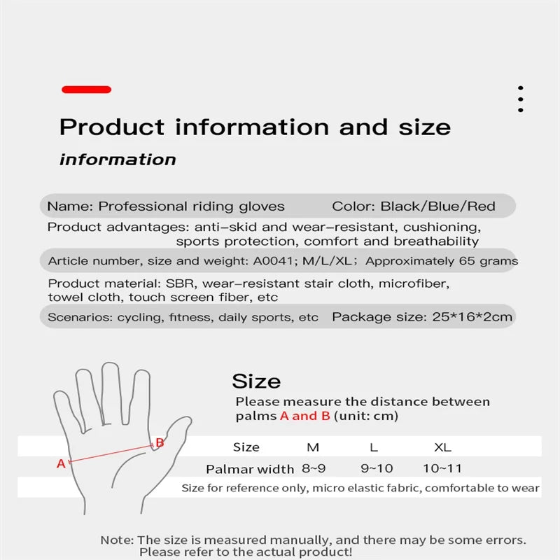 MTB Bike Sports Cycling Gloves Full Finger Men Women Running Fitness Gym Spring Summer Riding