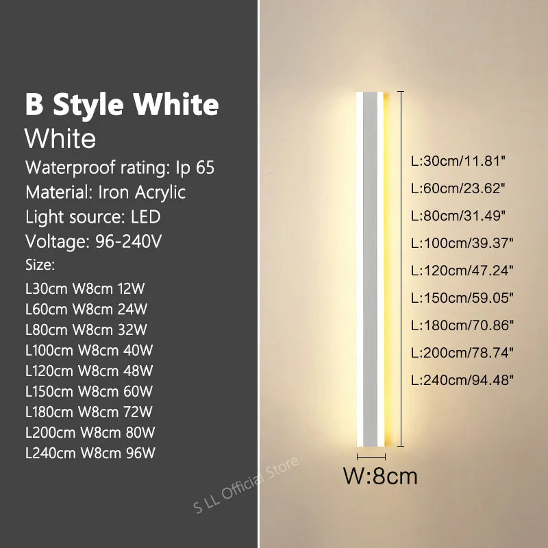 Modern Waterproof outdoor Long Strip LED wall lamps IP65 Aluminum Wall Light Garden porch Sconce