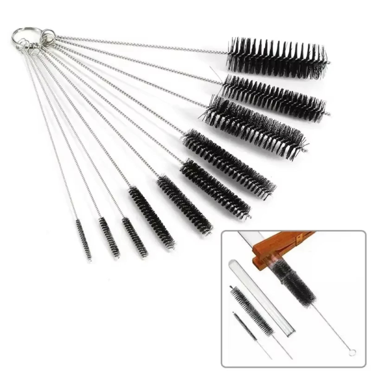 10pcs Nylon Cleaning Brush Set Test Tube Bottle Straw Washing Cleaner Bristle Kit Household Cleaning Tools