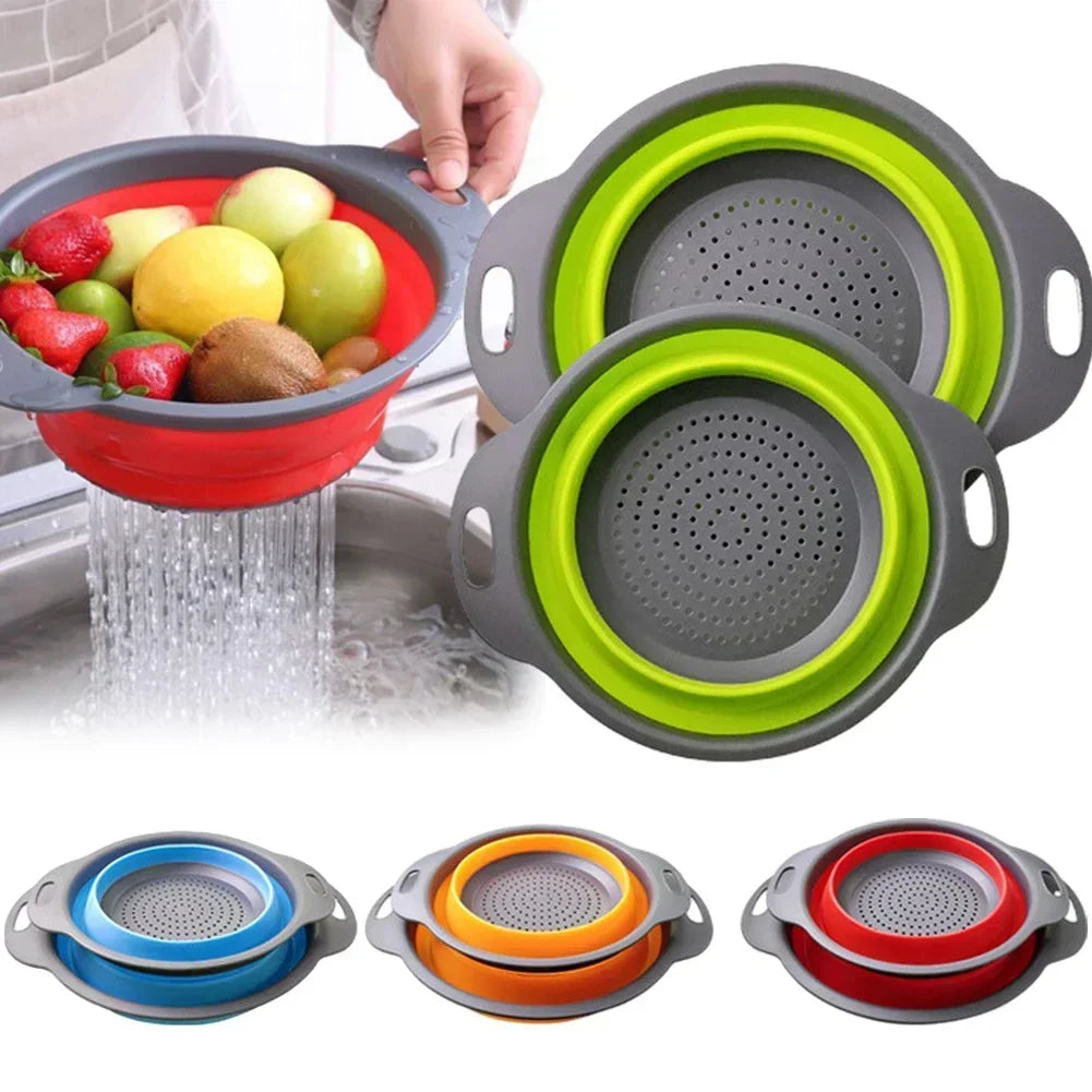 Silicone Folding Drain Basket Fruit Vegetable Washing Basket Foldable Strainer Colander Collapsible Drainer