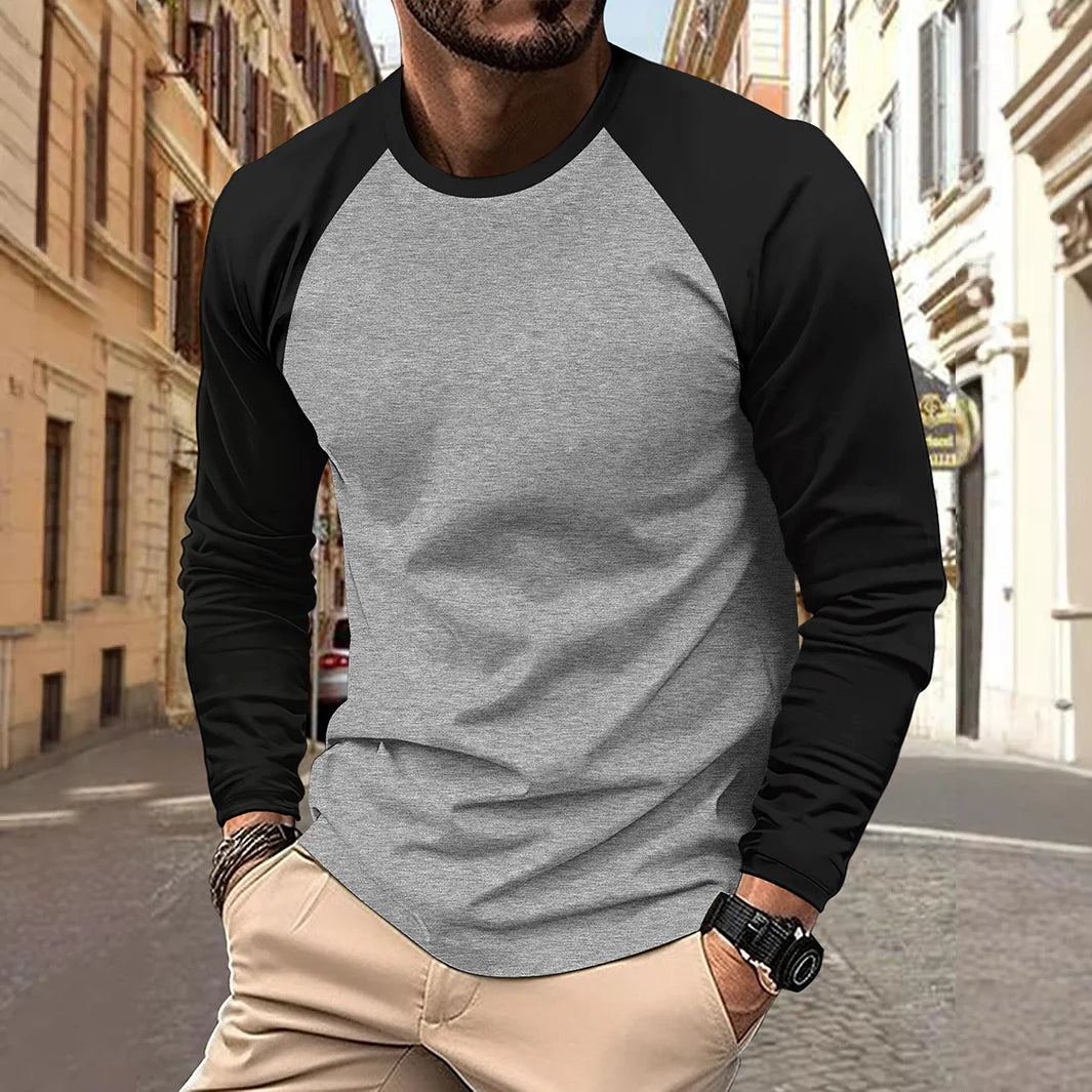 Men's T-shirts Long Sleeve O-neck Pactwork Casual Raglan Sleeves Color Matching for Men New Spring Autumn Tees Men Clothing Top