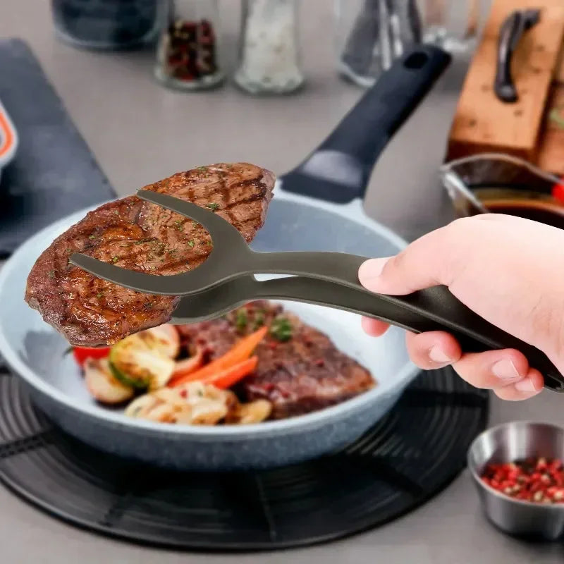 2 in 1 Nylon Grip Flip Tongs Egg Spatula Tongs Steak Spatula Tongs Clamp Pancake Fried Turners Kitchen