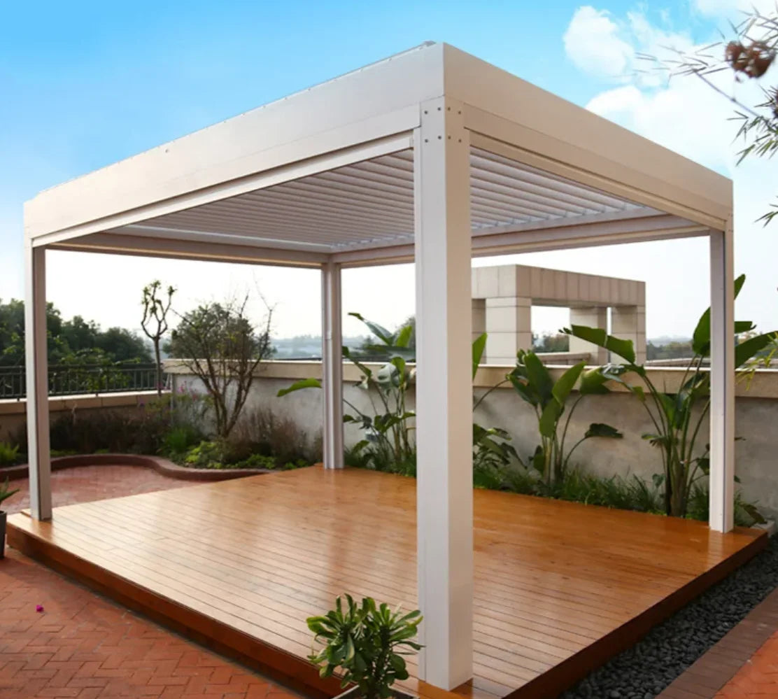 Outdoor electric aluminum louver roof waterproof dimmable LED lighting modern bioclimatic pergola