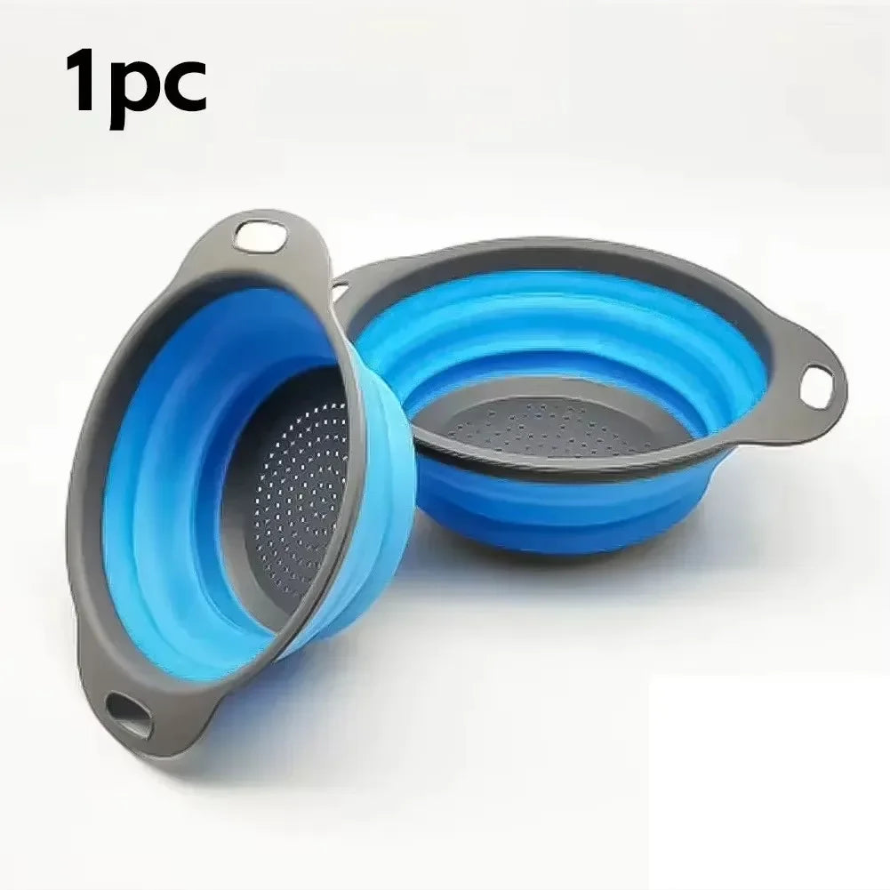 Silicone Folding Drain Basket Fruit Vegetable Washing Basket Foldable Strainer Colander Collapsible Drainer