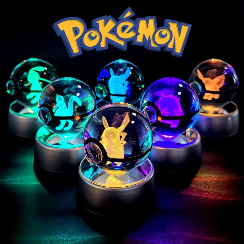 Pokemon 5CM Crystal Ball Toy 3D LED Colorful Night Light Pikachu Charizard Gengar