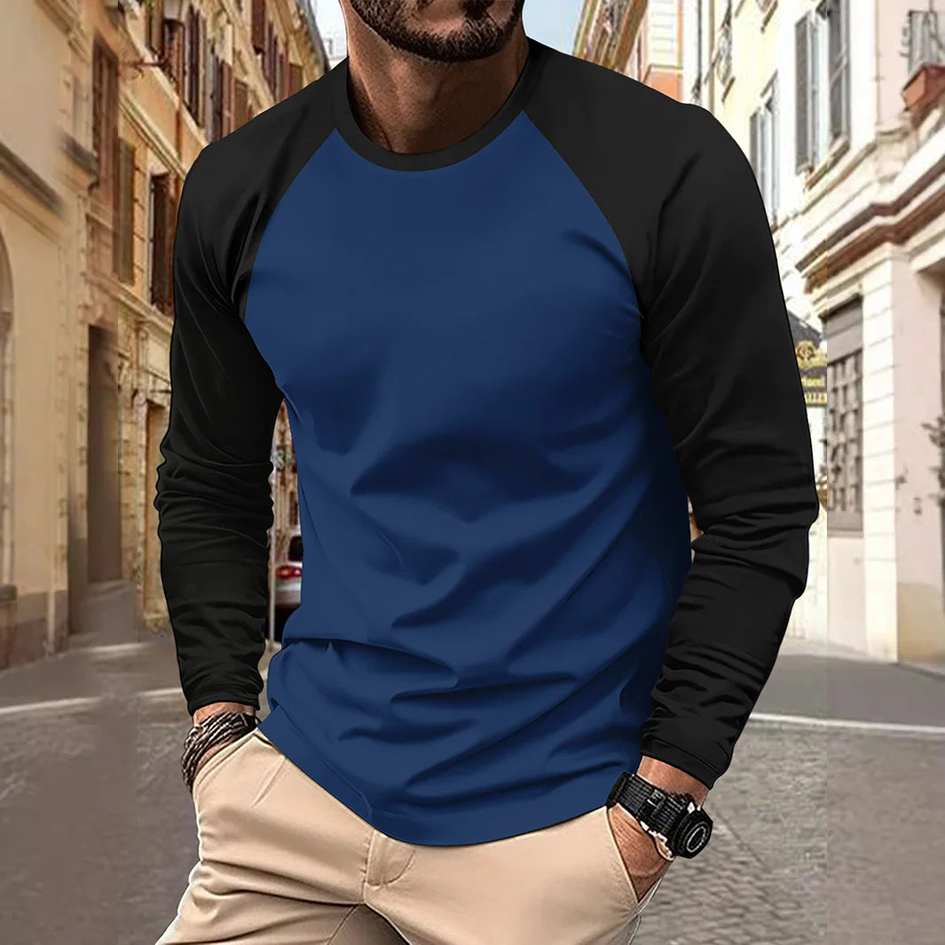 Men's T-shirts Long Sleeve O-neck Pactwork Casual Raglan Sleeves Color Matching for Men New Spring Autumn Tees Men Clothing Top
