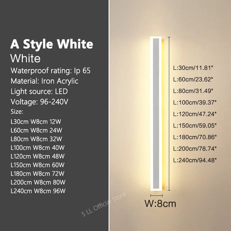 Modern Waterproof outdoor Long Strip LED wall lamps IP65 Aluminum Wall Light Garden porch Sconce