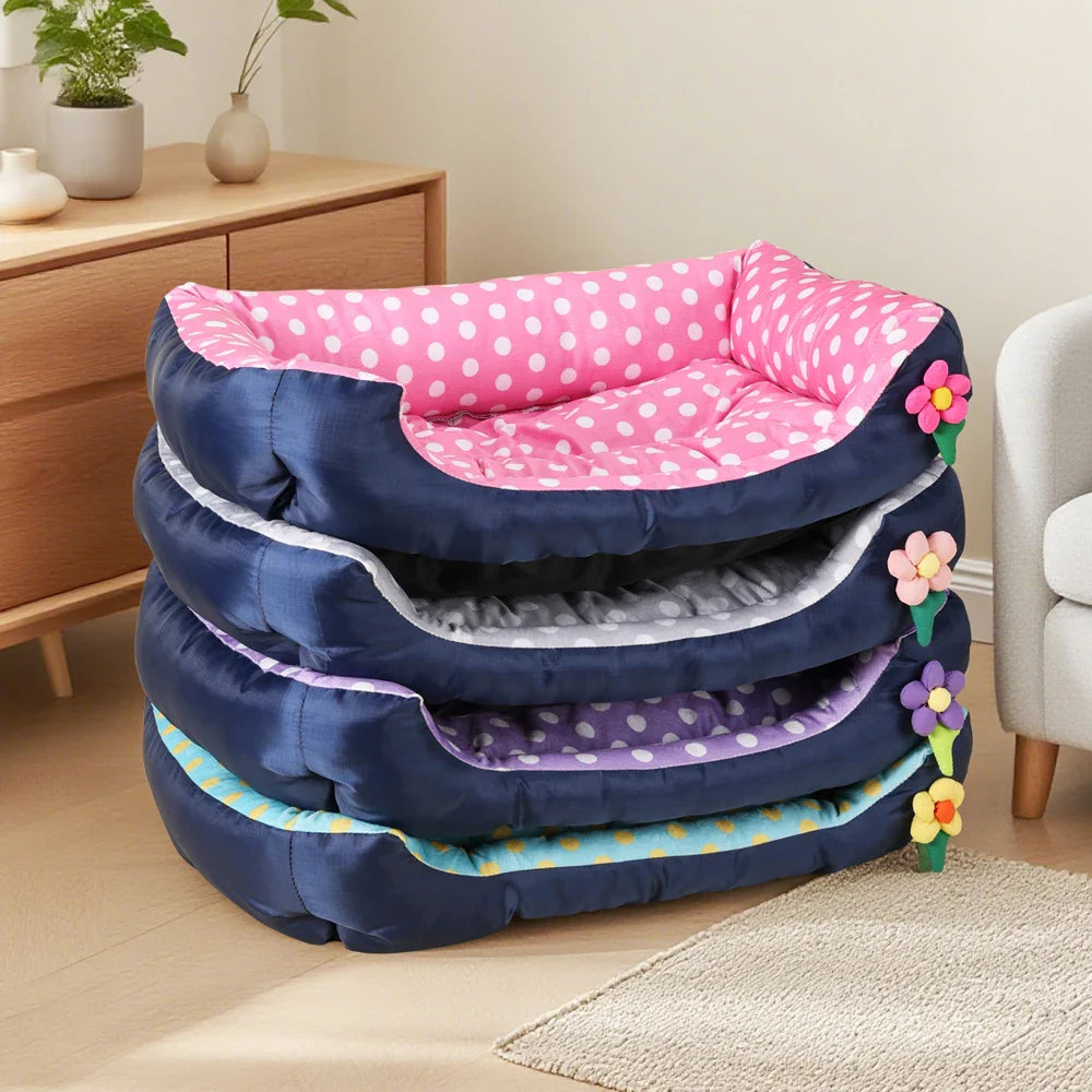 Square Large Dog Bed All Season Flower Soft Small Sofa Kennel for Puppy Mattress Spot Medium Pet Bed