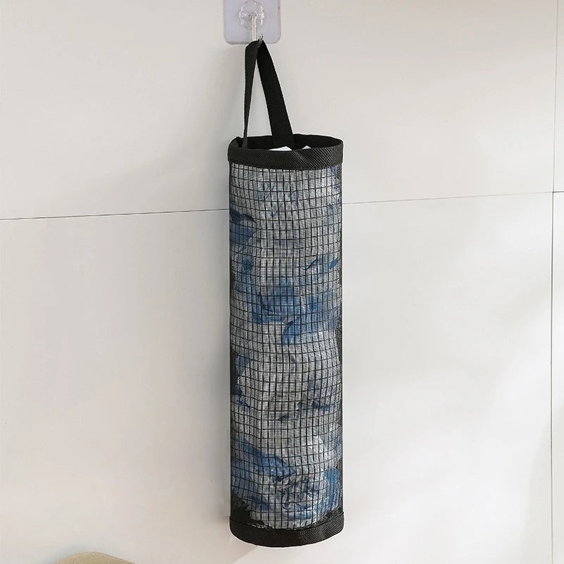 1pc Space-saving Mesh Hanging Plastic Bag Storage Box - Foldable and Breathable Kitchen Grocery Bag