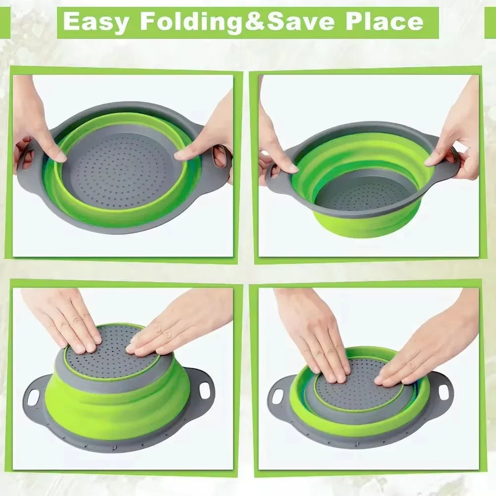 Silicone Folding Drain Basket Fruit Vegetable Washing Basket Foldable Strainer Colander Collapsible Drainer