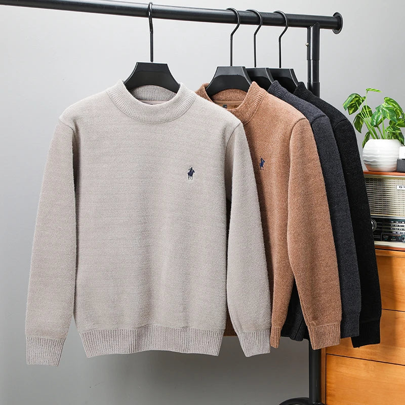 Luxury Brand Men's O-Neck Sweater Autumn/Winter New Item Exquisite Velvet Embroidered Thick Pullover Knitwear Top Men's Clothing