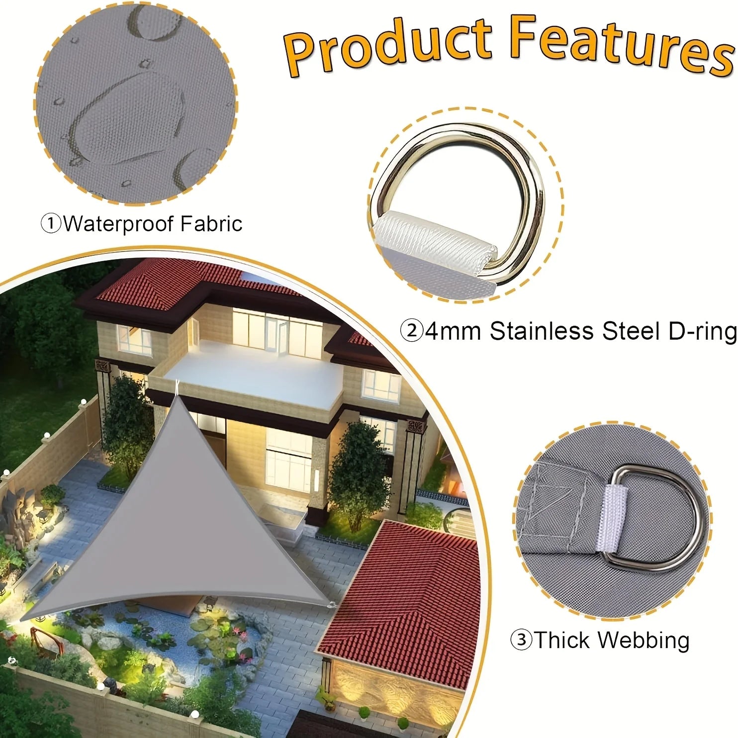 Multi-size Triangle Sun Shade Sail Waterproof Outdoor Garden Patio Party Sunscreen Awing Sun Canopy