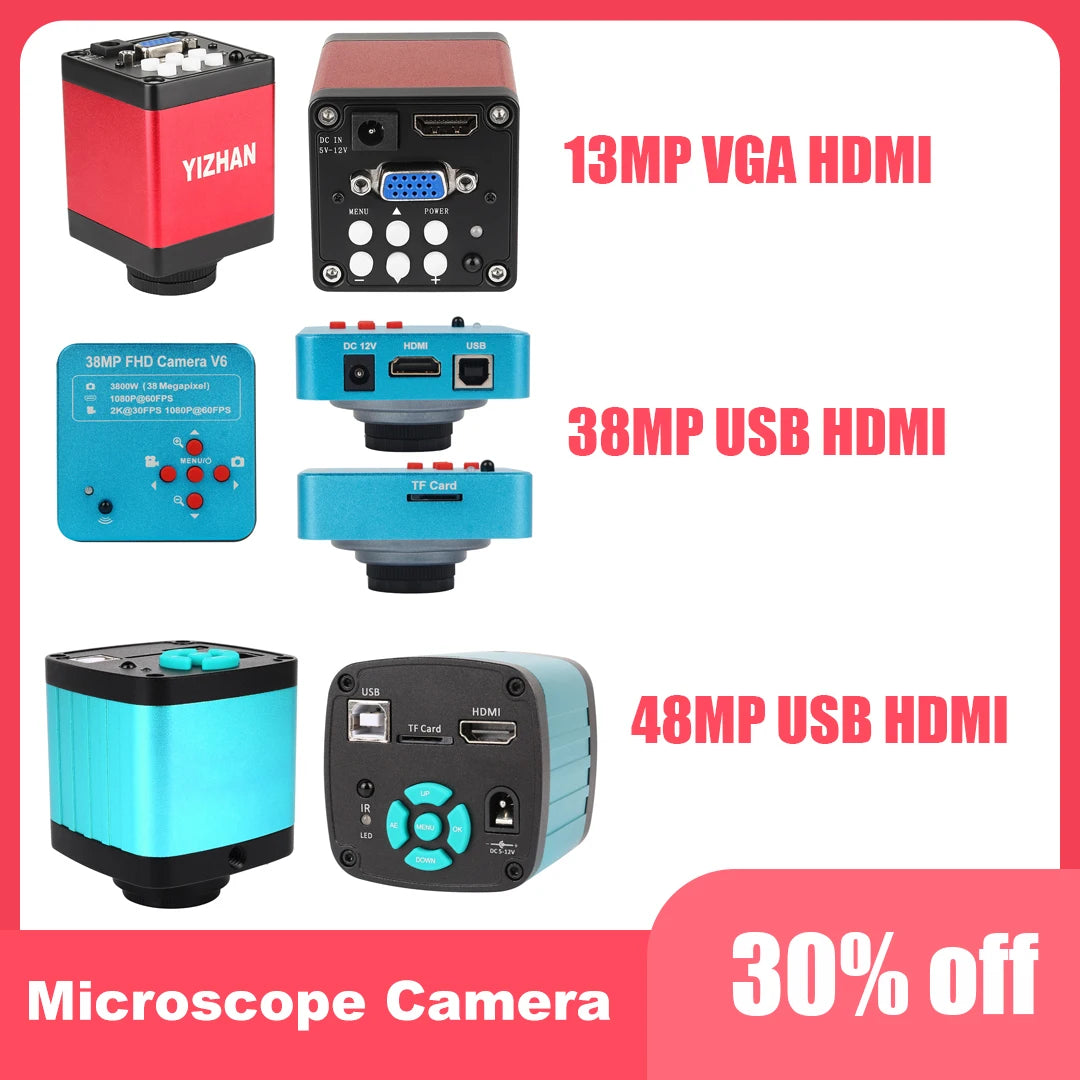 2K 4K Digital Industrial Electronic Video Microscope Camera 48MP 38MP Trinocular Cameras HDMI VGA
