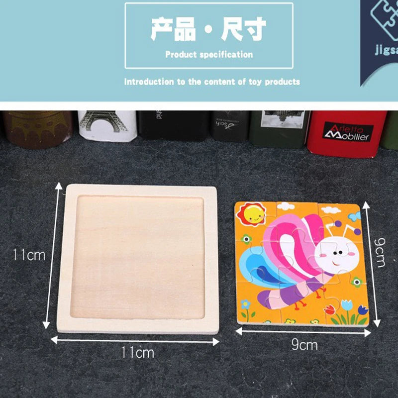 11cm/4.33in Kids Wooden Jigsaw Puzzle Games Cartoon Animal Vehicle Pattern Children Montessori Educational Toys