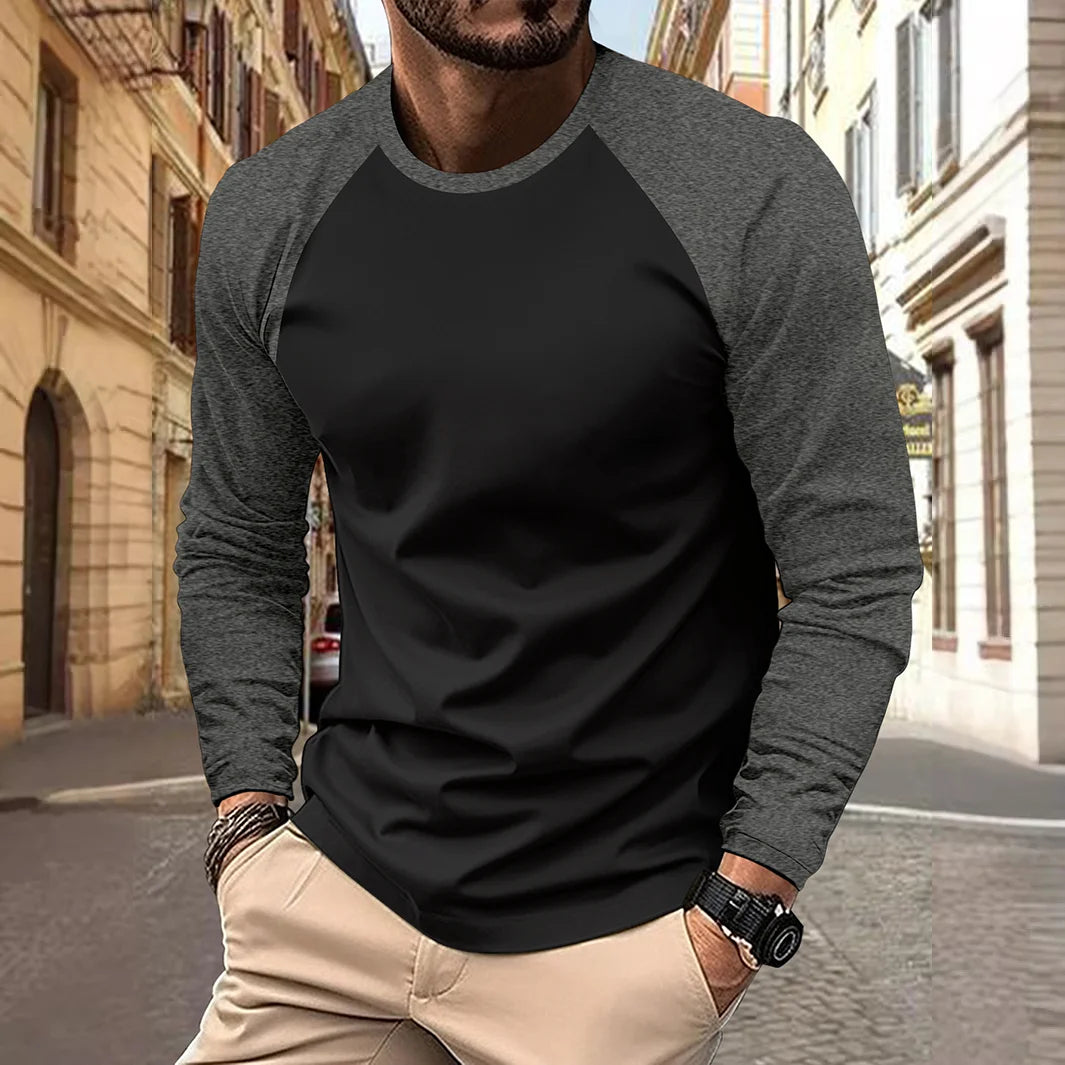 Men's T-shirts Long Sleeve O-neck Pactwork Casual Raglan Sleeves Color Matching for Men New Spring Autumn Tees Men Clothing Top