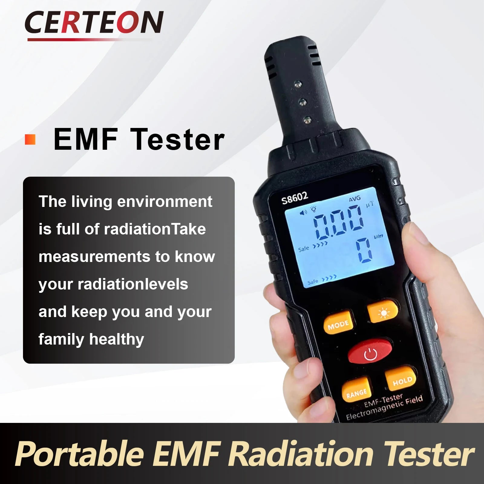 S8602 Digital 3‑in‑1 EMF Tester – Portable Rechargeable Radiation Detector for Electric Magnetic