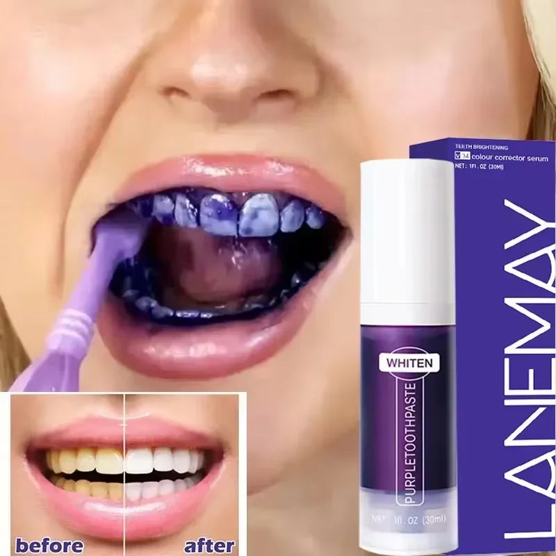V34 Purple Teeth Whitening Toothpaste Remove Plaque Stains Cleaning Oral Hygiene Dental Bleach