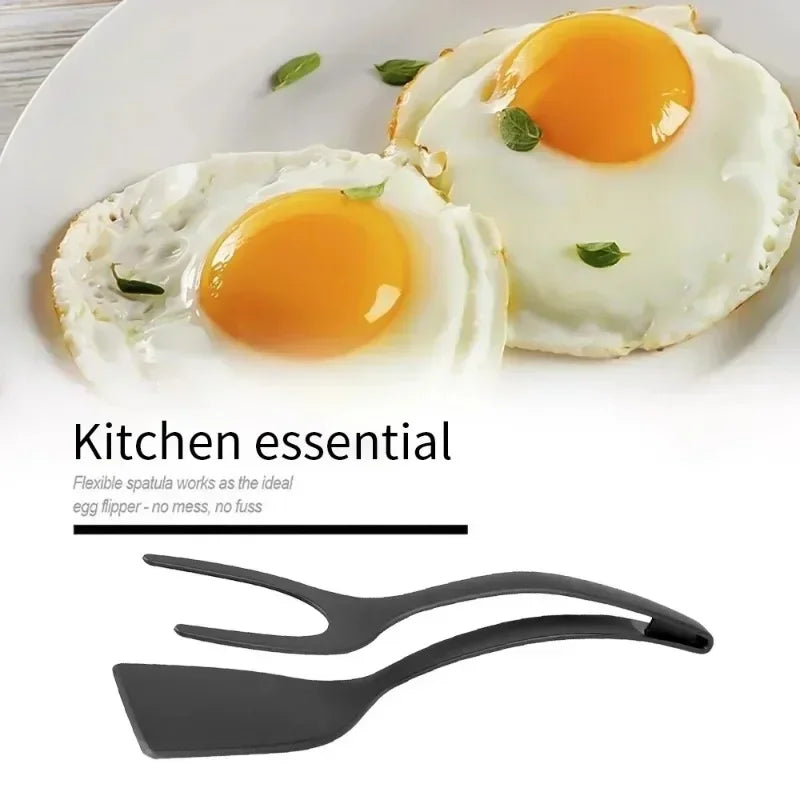 2 in 1 Nylon Grip Flip Tongs Egg Spatula Tongs Steak Spatula Tongs Clamp Pancake Fried Turners Kitchen