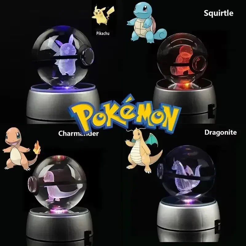 Pokemon 5CM Crystal Ball Toy 3D LED Colorful Night Light Pikachu Charizard Gengar
