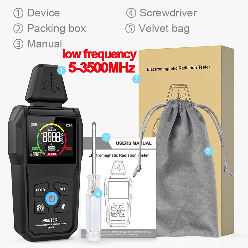 Mestek EMF Meter Geiger Detector Electromagnetic Radiation Detector Dosimeter Electric Magnetic