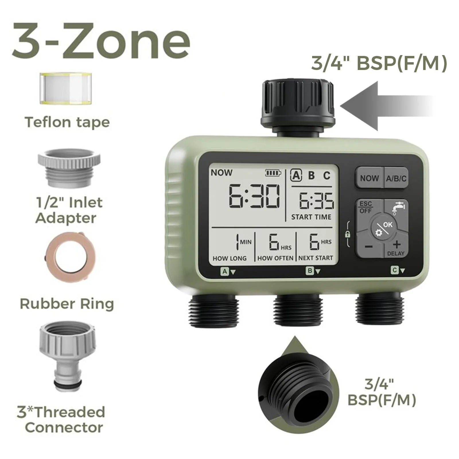 Diivoo Garden Water Timer 3 Zone Programmable Automatic Irrigation Timer with Rain Delay