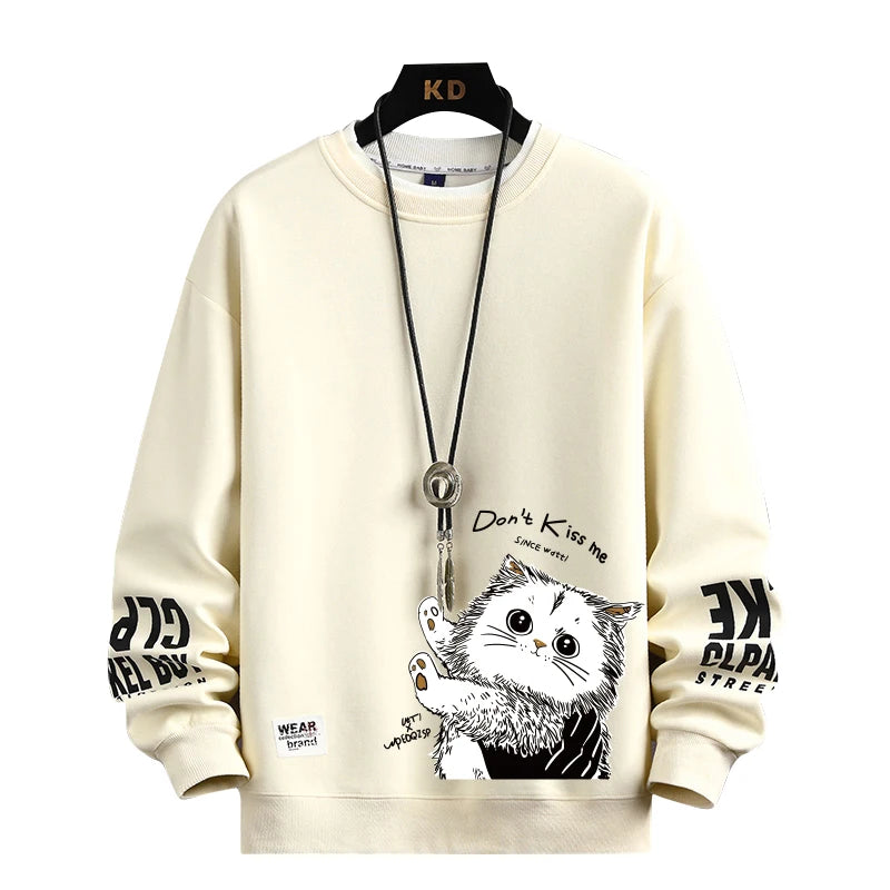 Harajuku Tops Streetwear Don't Kiss Me Cat Graphic Long Sleeve T Shirt for Men Women's Oversized T-shirts S-5XL Mens Clothing