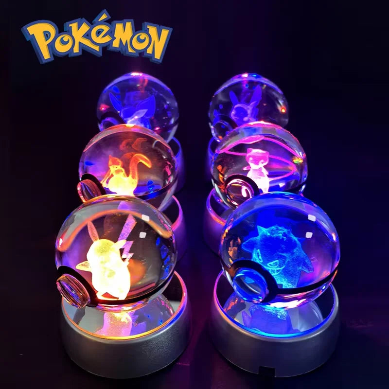 Pokemon 5CM Crystal Ball Toy 3D LED Colorful Night Light Pikachu Charizard Gengar