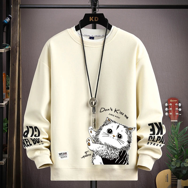 Harajuku Tops Streetwear Don't Kiss Me Cat Graphic Long Sleeve T Shirt for Men Women's Oversized T-shirts S-5XL Mens Clothing