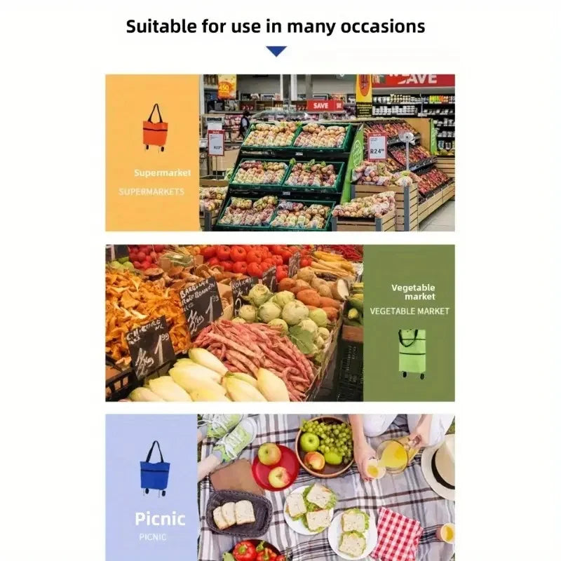 Foldable Portable Shopping Cart with Wheels | Lightweight Backpack-Style Hand Cart for Home Use