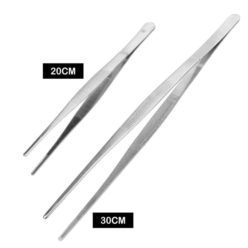20CM/30CM Toothed Tweezer Straight Tweezer Long Barbecue Food Tong Stainless Steel Home Garden