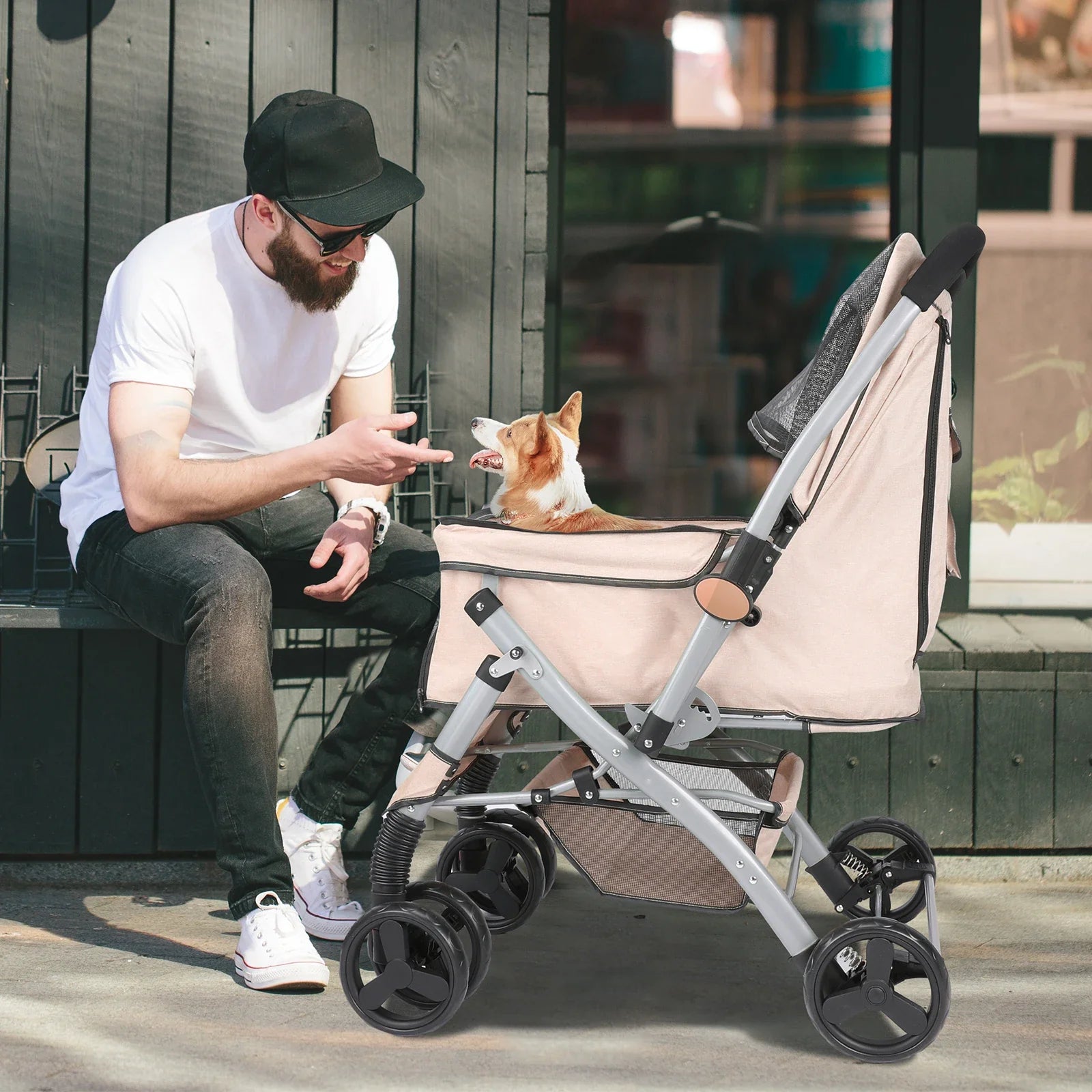Foldable Cat Dog Stroller  Detachable  Easy Assembly Pet Travel Carrier W/Shock Absorption Folding Resistant