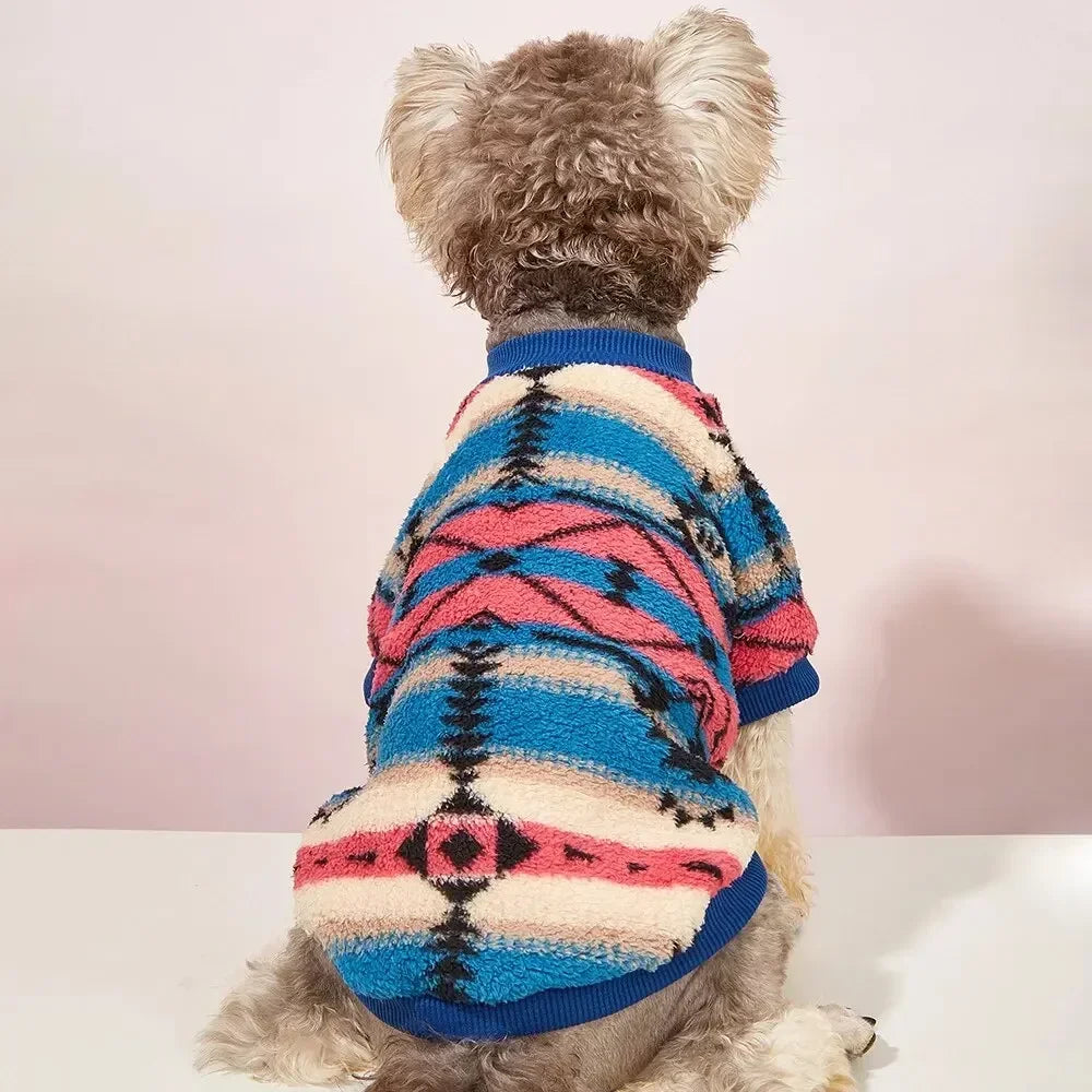 Autumn and Winter Cat and Dog Clothes Cute Striped Plush Polyester Sweatshirt Pet Clothes Durable
