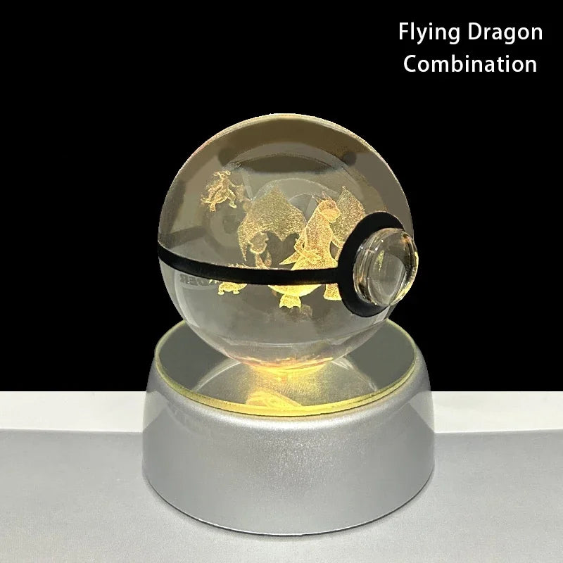 Pokemon 5CM Crystal Ball Toy 3D LED Colorful Night Light Pikachu Charizard Gengar