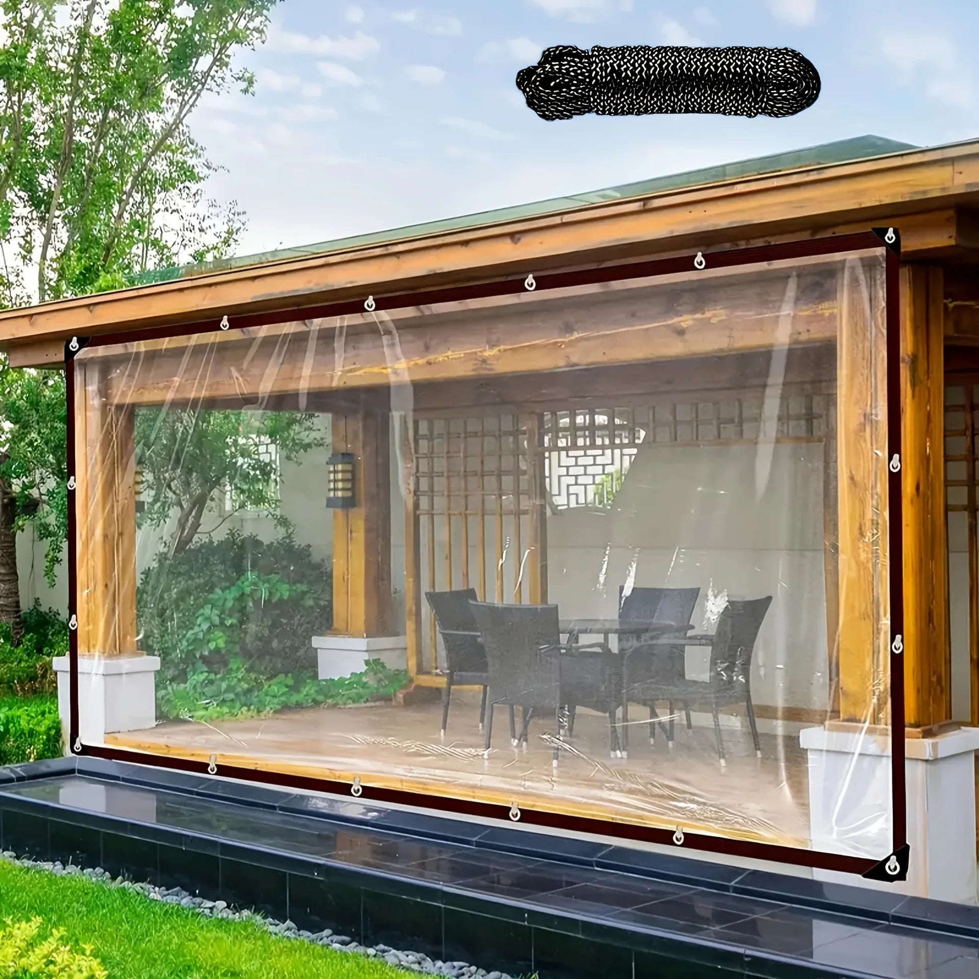 Clear Windproof Tarpaulin w/ Seal Ring. For Garden,Chicken Coop,Camping.Lightweight,Durable & Waterproof