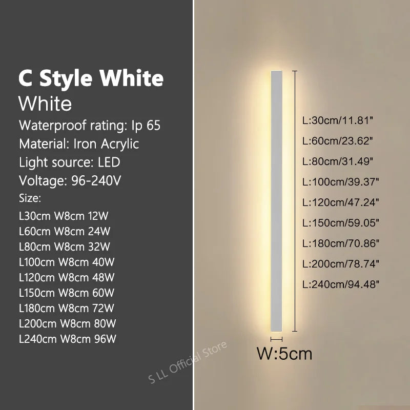 Modern Waterproof outdoor Long Strip LED wall lamps IP65 Aluminum Wall Light Garden porch Sconce