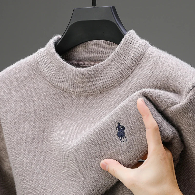 Luxury Brand Men's O-Neck Sweater Autumn/Winter New Item Exquisite Velvet Embroidered Thick Pullover Knitwear Top Men's Clothing