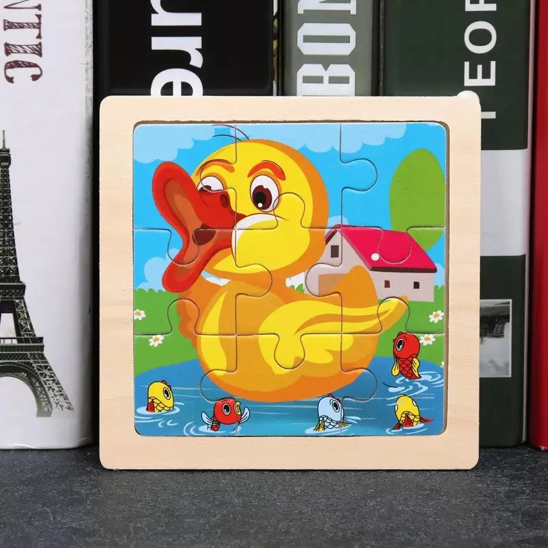 11cm/4.33in Kids Wooden Jigsaw Puzzle Games Cartoon Animal Vehicle Pattern Children Montessori Educational Toys