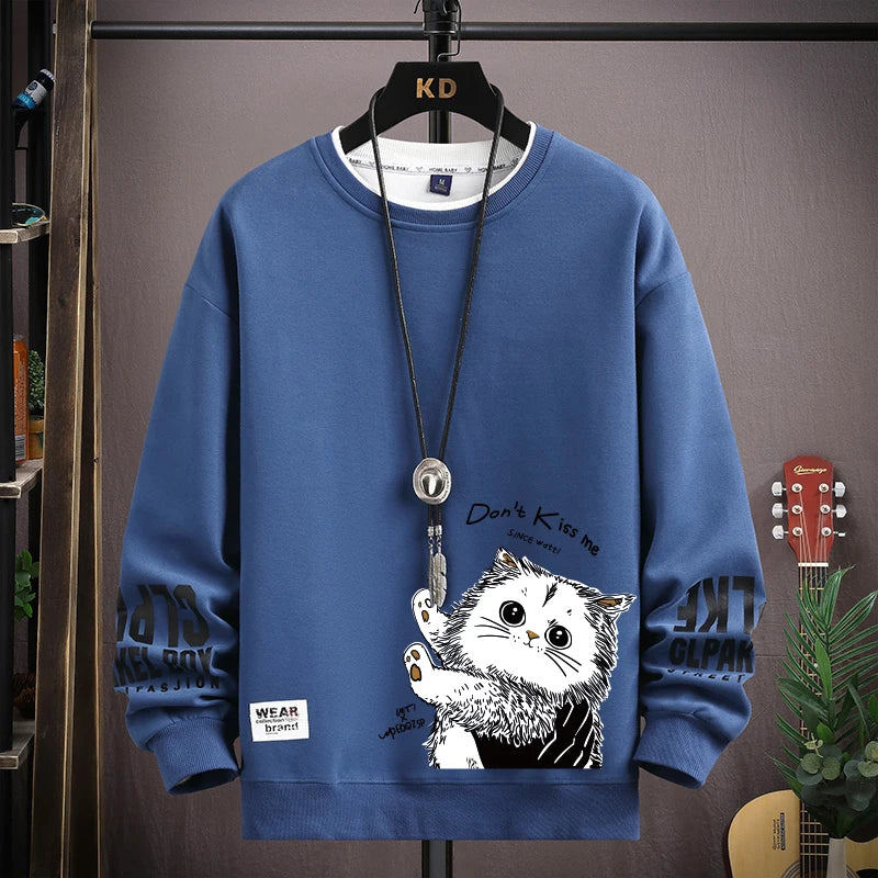 Harajuku Tops Streetwear Don't Kiss Me Cat Graphic Long Sleeve T Shirt for Men Women's Oversized T-shirts S-5XL Mens Clothing