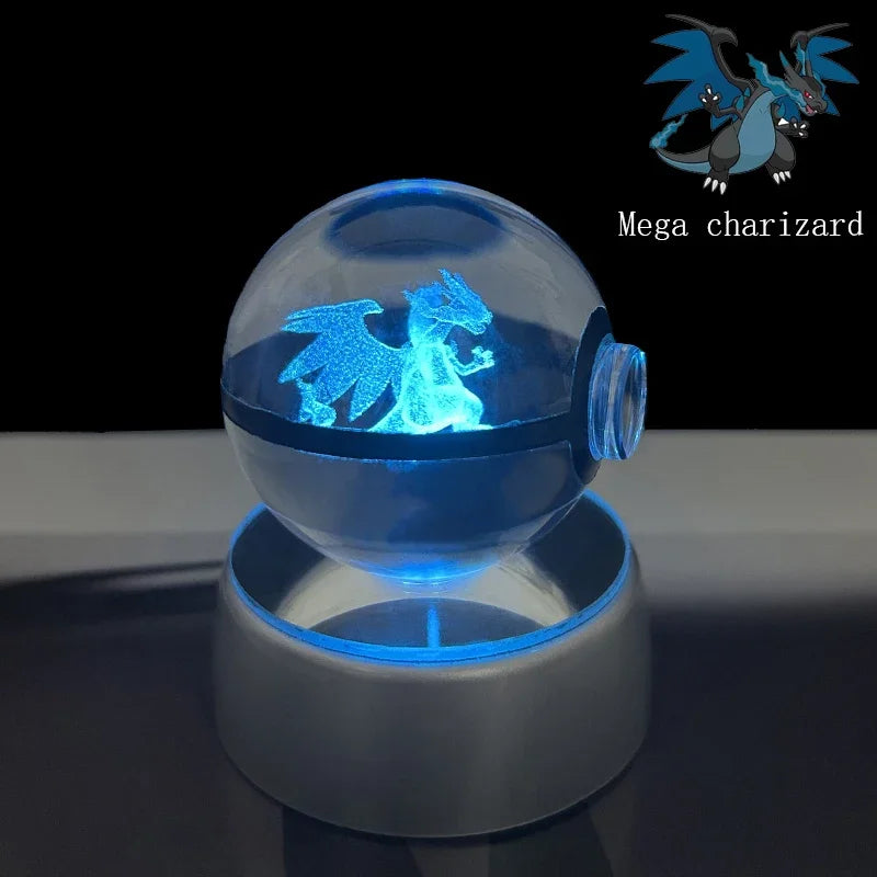 Pokemon 5CM Crystal Ball Toy 3D LED Colorful Night Light Pikachu Charizard Gengar