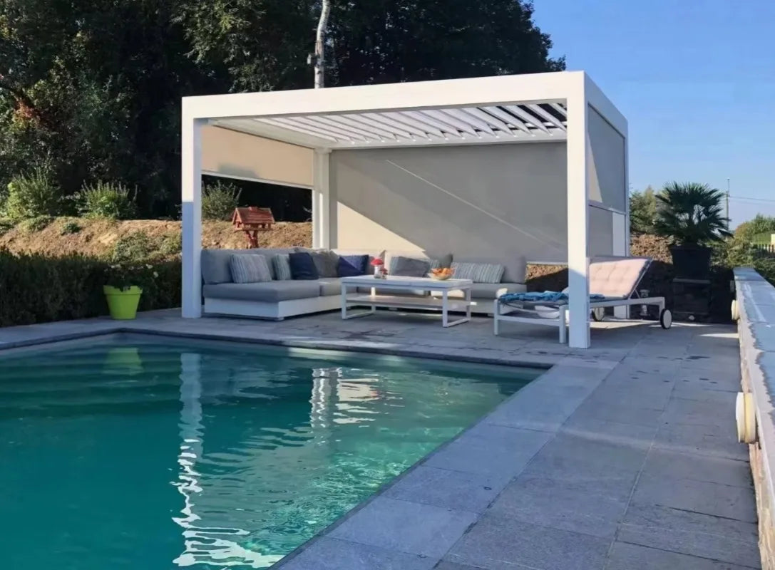 Outdoor electric aluminum louver roof waterproof dimmable LED lighting modern bioclimatic pergola