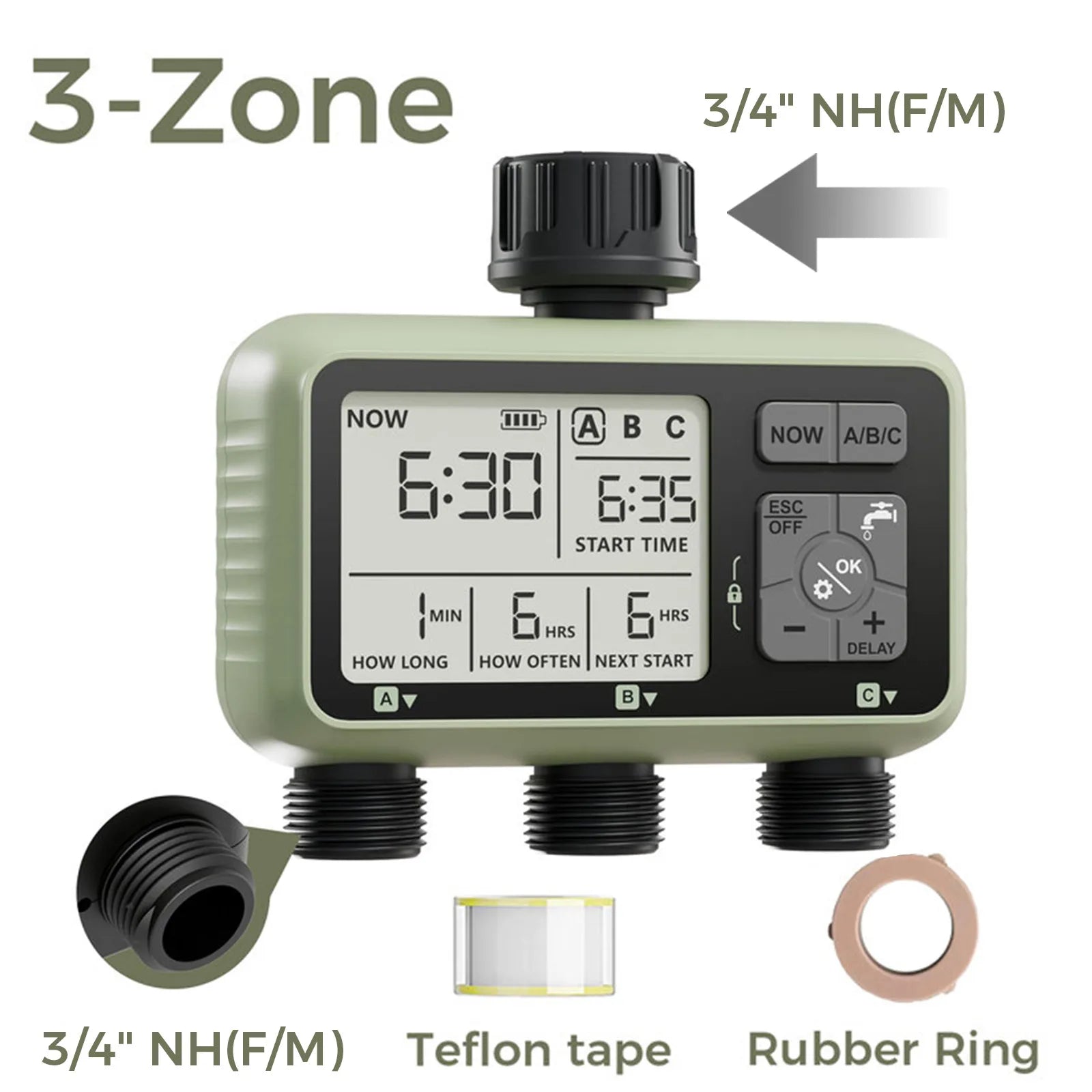 Diivoo Garden Water Timer 3 Zone Programmable Automatic Irrigation Timer with Rain Delay