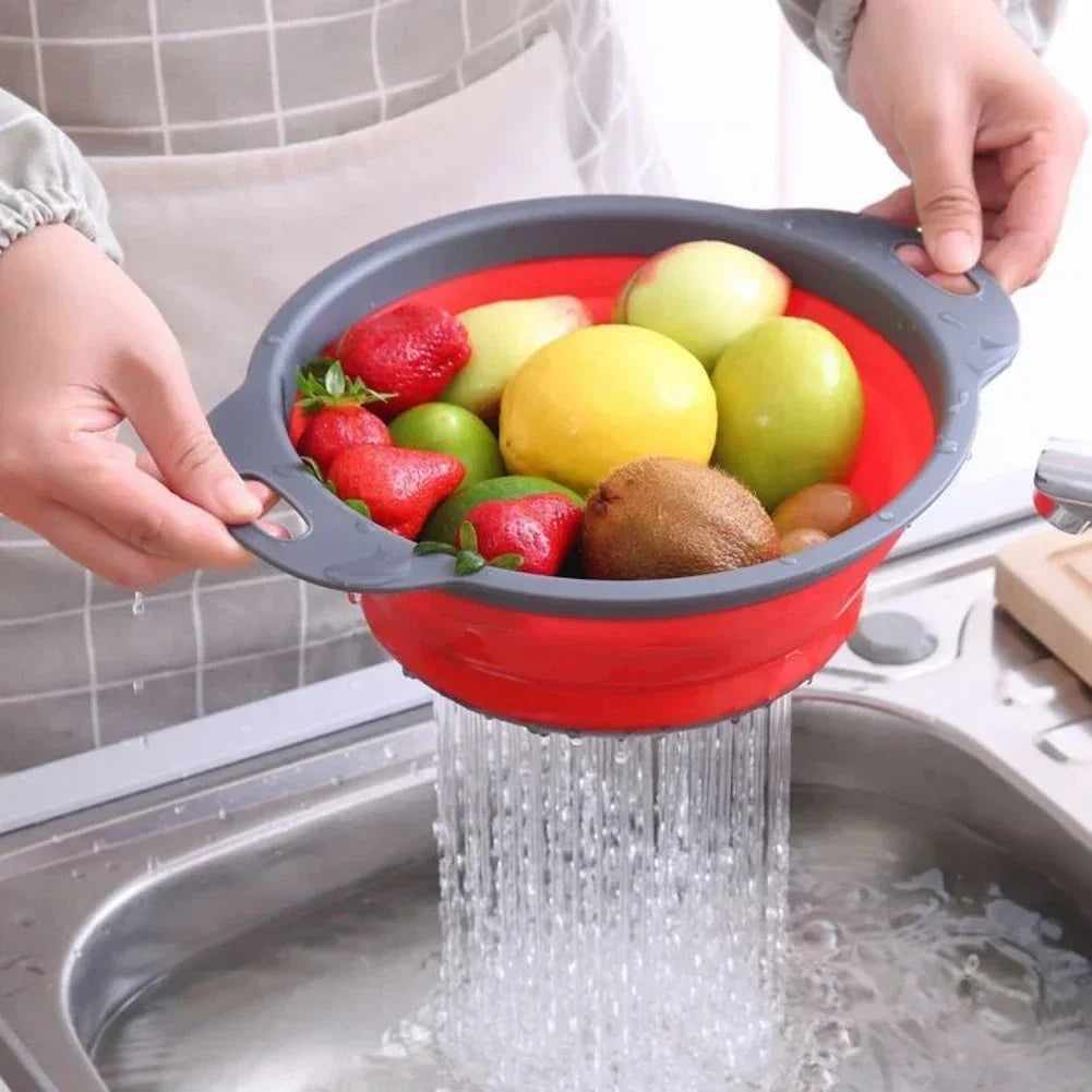 Silicone Folding Drain Basket Fruit Vegetable Washing Basket Foldable Strainer Colander Collapsible Drainer