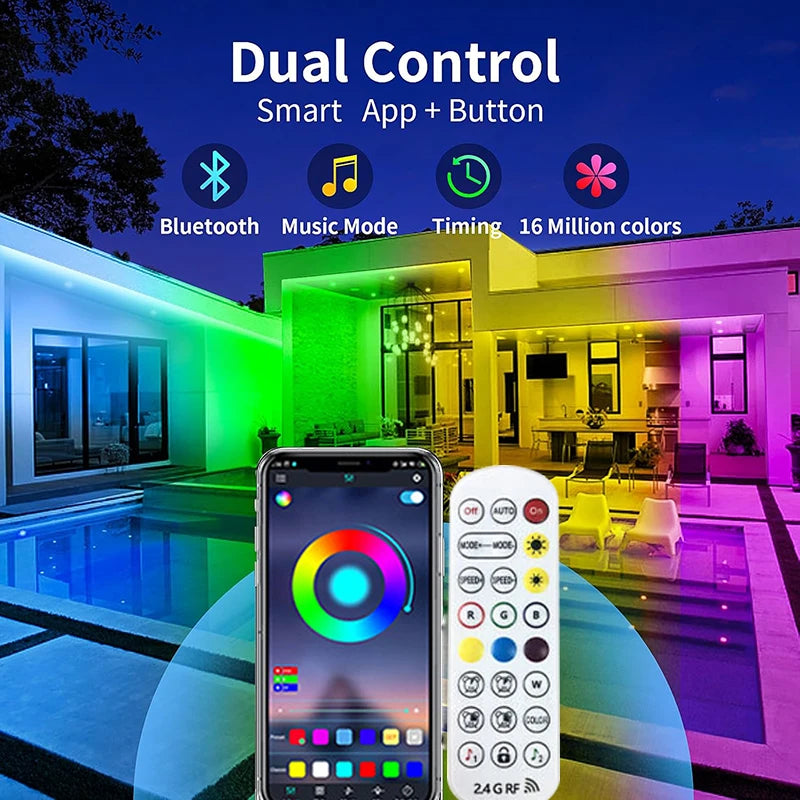 Outdoor Waterproof RGB-IC LED Strip Lights 24V Led Rope Lights Music Sync Color Changing Lights