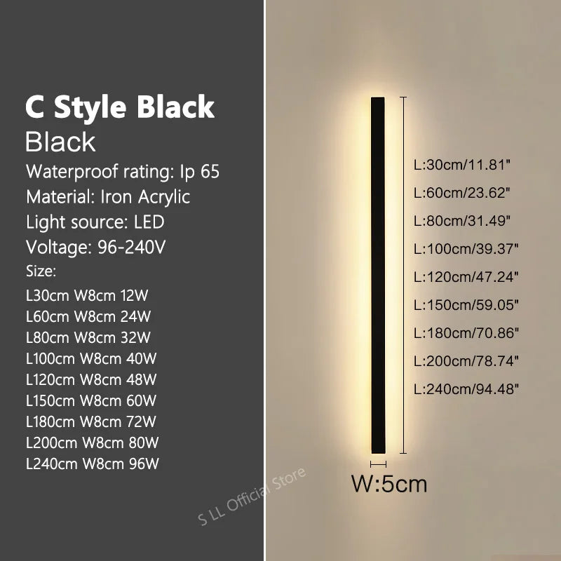Modern Waterproof outdoor Long Strip LED wall lamps IP65 Aluminum Wall Light Garden porch Sconce