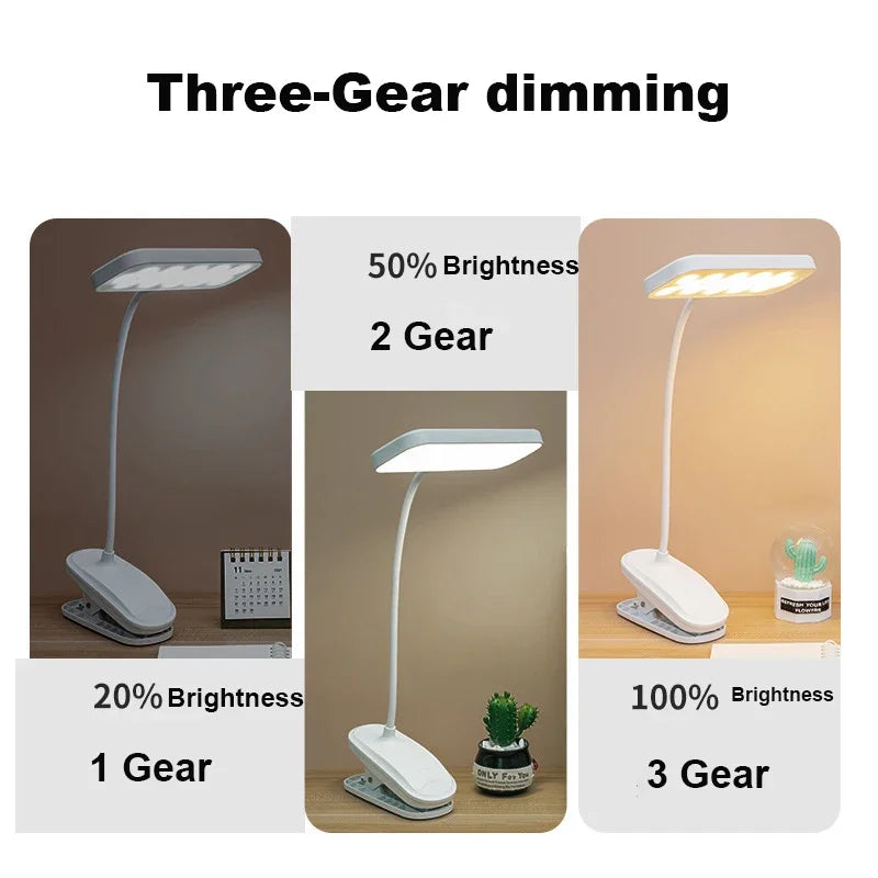 USB Rechargeable Eye-protection lamp  Three-speed Dimming Portable Folding Clip-on Reading Desk Lamp